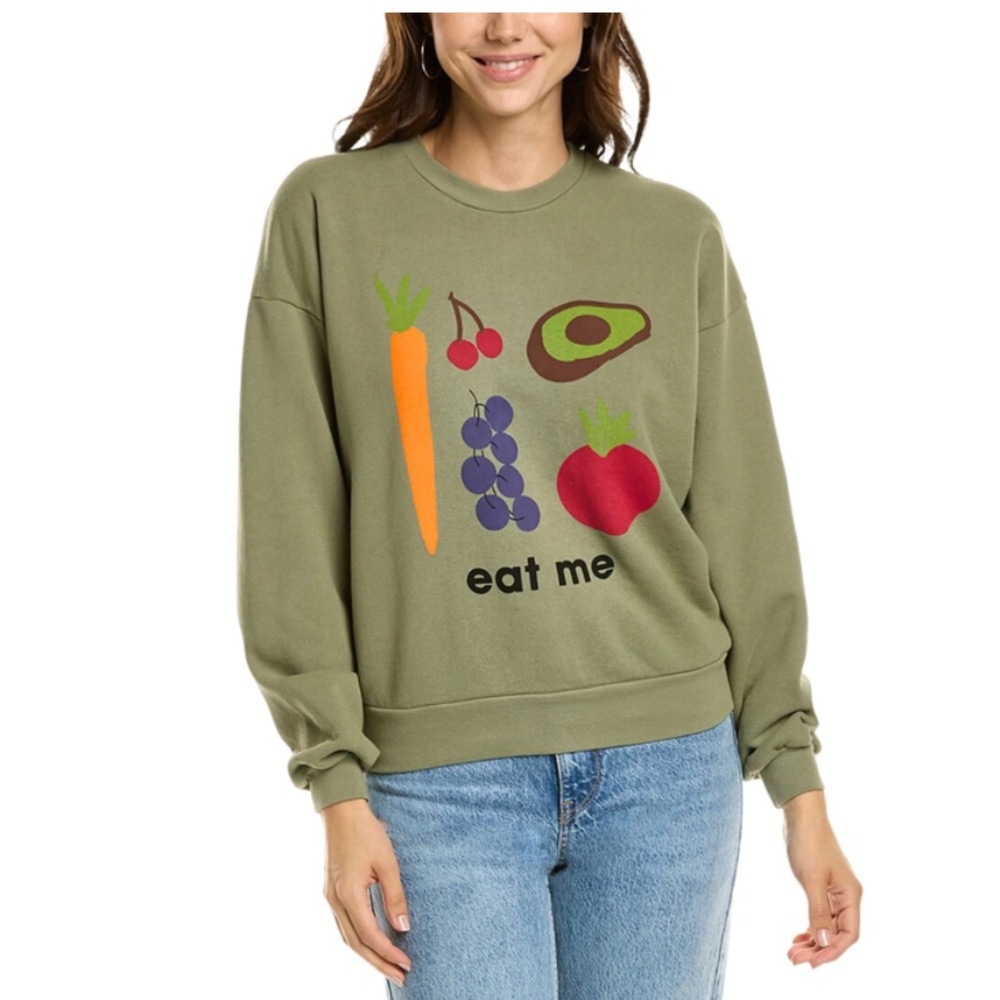 NWT $168 Mother The Drop Square Graphic Sweatshirt "EAT ME" in size XS!
